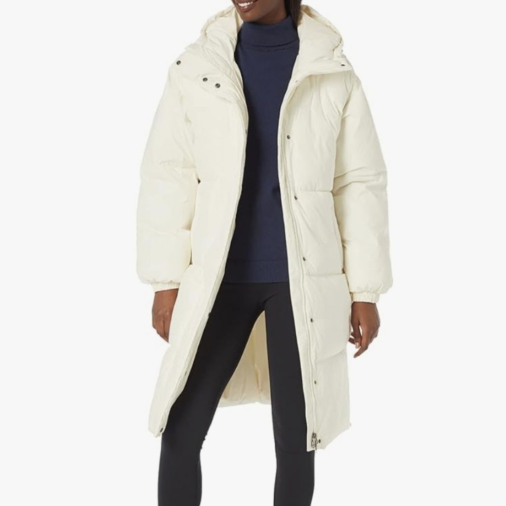 NWT Amazon Essentials Oversized Long Puffer Jacket Tunic Coat Eggshell White - S